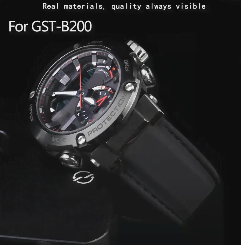 Силиконовый Ремешок 24*16 мм Для мужских часов серии C-asio G-SHOCK GST-B200 GST-B200D из Модифицированной Резины С Матовым Кожаным Ремешком для часов